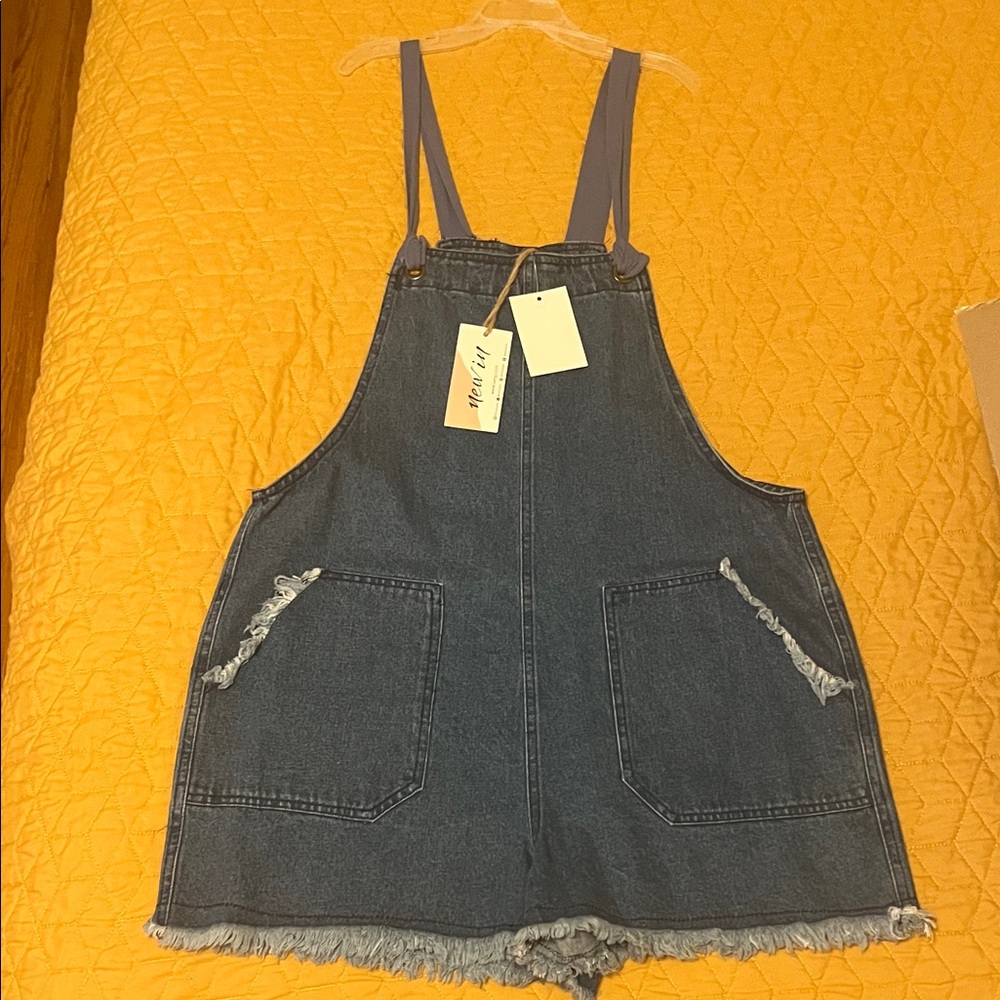 Denim Jumpsuit with Frayed Hem